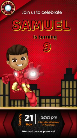 Editable Superhero Birthday Invitation - Iron Hero Style Template