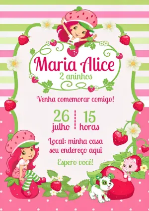 Convite de Aniversário Moranguinho para Editar Online