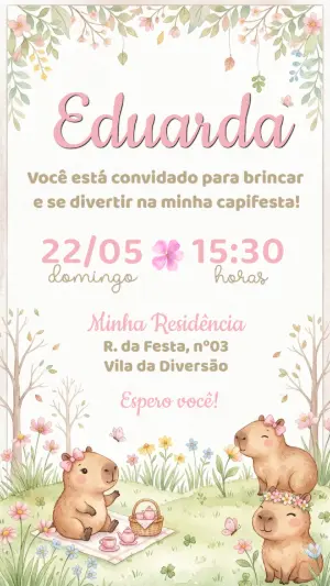 Convite de Aniversário Capivara Aquarela para Editar