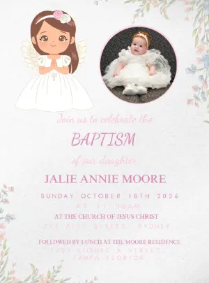 Editable Baptism Invitation with Cute Angel for Girl
