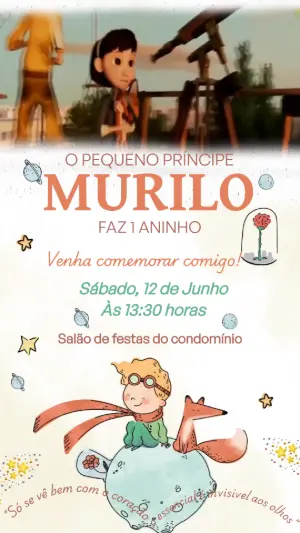 Convite Animado Aniversário Pequeno Príncipe para Editar Online