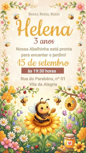 Convite de Aniversário Abelhinha Infantil Editável