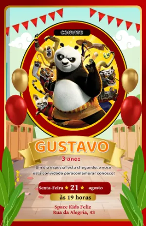 Vídeo Convite de Aniversário Kung Fu Panda para Editar Online