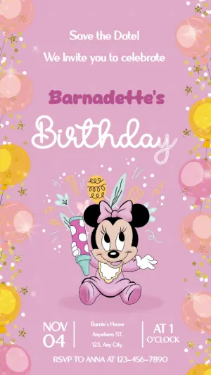 Baby Minnie Mouse Birthday Invitation to Edit Online