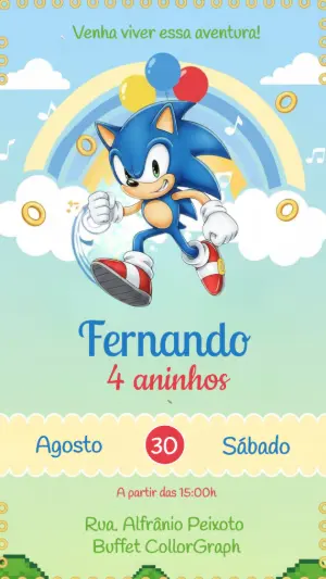 Convite de Aniversário Sonic Aventura para Editar Online