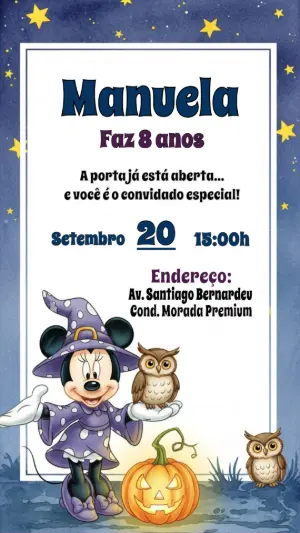Convite de Aniversário Minnie Bruxa para Editar Online