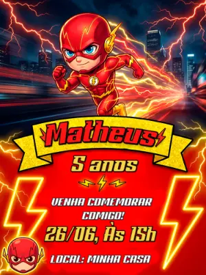 Convite de Aniversário Infantil Flash Herói para Editar