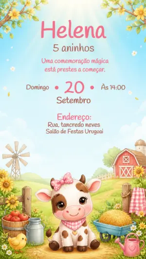 Convite Aniversário Fazendinha Menina Editável