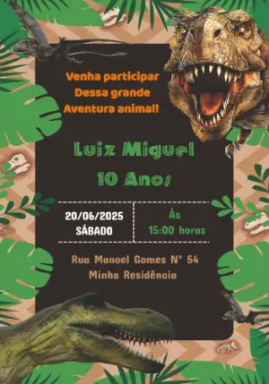 Convite de Aniversário Dinossauro para Editar Online
