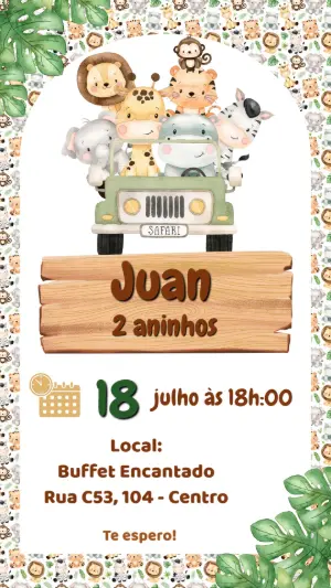 Convite de Aniversário Safari Baby Fofo para Editar Online