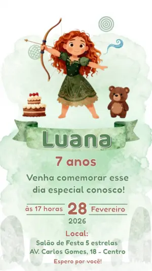 Convite de Aniversário Princesa Valente Editável Online