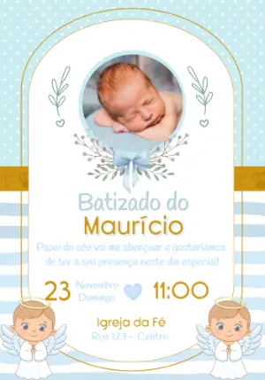 Convite de Batizado Anjinho Azul com Foto para Editar Online