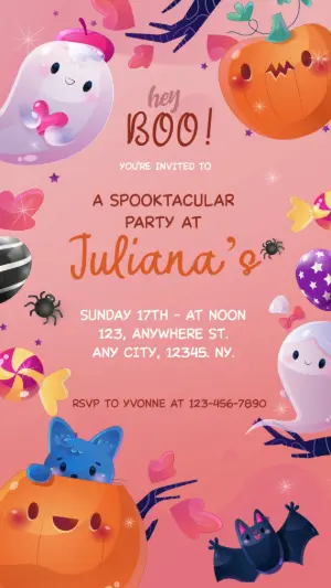 Cute Halloween Birthday Invitation with Ghosts to Edit Online