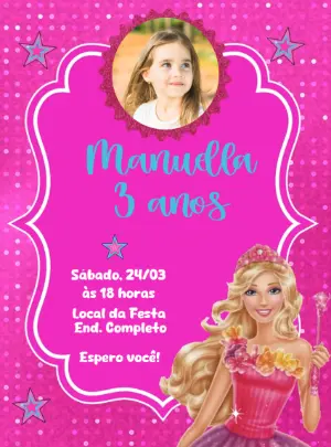 Convite Animado Aniversário Barbie com Foto para Editar Online