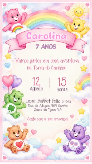 Convite de Aniversário Ursinhos Carinhosos Editável
