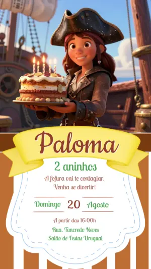 Convite de Aniversário Pirata Infantil 3D para Editar