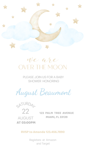 Over the Moon Baby Shower Invitation Editable Template