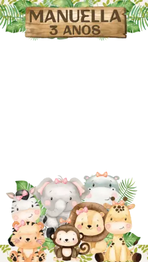 Moldura para Stories de Aniversário Tema Safari Baby Menina