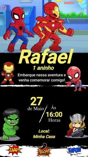Convite Animado Aniversário Vingadores Baby para Editar Online