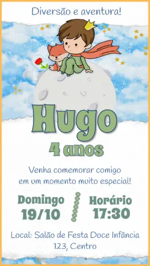 Convite de Aniversário O Pequeno Príncipe para Editar Online