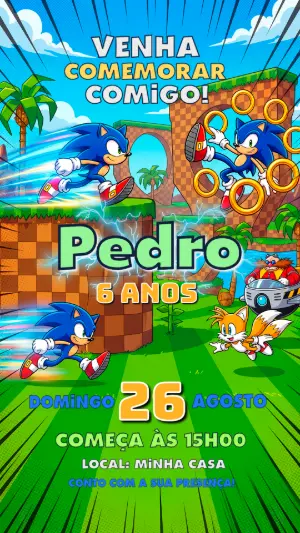 Modelo de Convite Digital Sonic Colorido e Editável