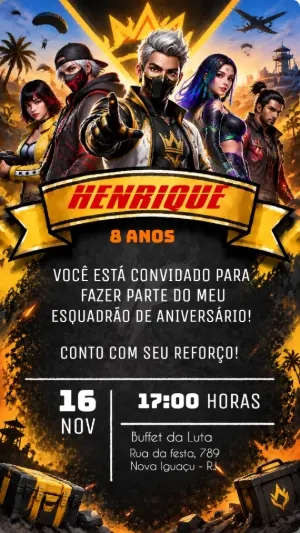 Convite de Aniversário Free Fire: Modelo Digital para Editar