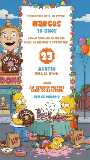 Convite de Aniversário Os Simpsons com Personagens para Editar