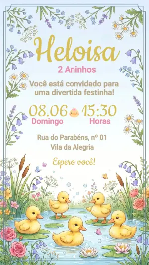 Convite de Aniversário Patinhos na Lagoa Editável