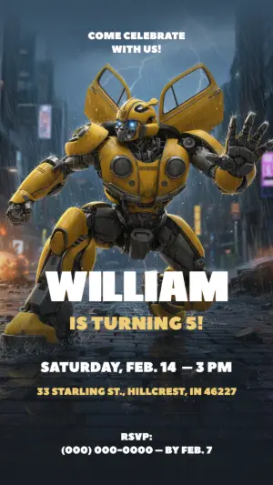Bumblebee Transformers Party Invitation - Editable Digital Template