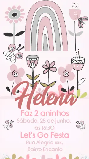 Convite Aniversário Arco Íris Boho Jardim para Editar Online