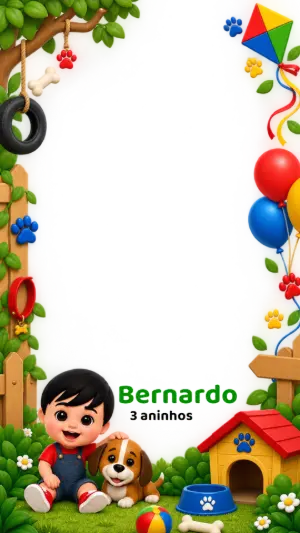 Moldura Story Aniversário Menino e Cachorro Editável