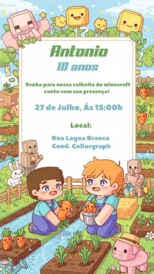 Convite Aniversário Colheita Minecraft para Editar Online