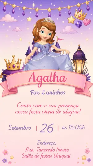 Convite de Aniversário Princesinha Sofia Editável