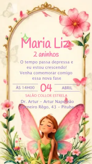 Convite Animado Aniversário Fada Jardim Encantado para Editar