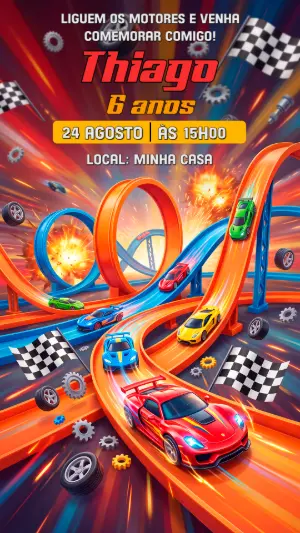 Convite de Aniversário Hot Wheels para Editar Online