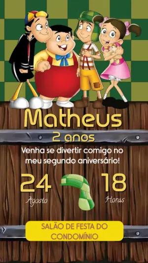 Convite de Aniversário Chaves com a Turma para Editar Online