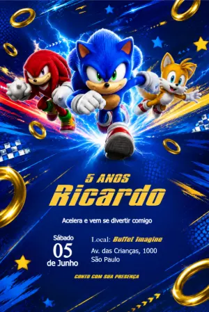 Convite de Aniversário Sonic Dinâmico para Editar