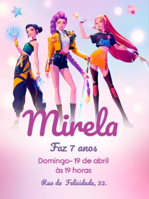 Invitation d'anniversaire KPop Demon Hunters – Statique – Alegria no ar