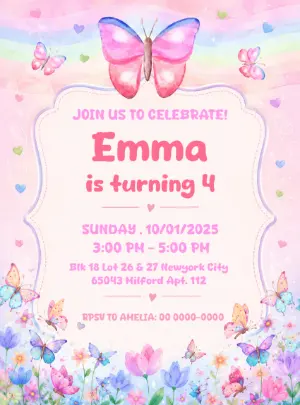 Enchanted Butterfly Garden Birthday Invitation Template