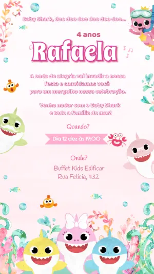 Vídeo Convite de Aniversário Baby Shark Fofo para Editar Online