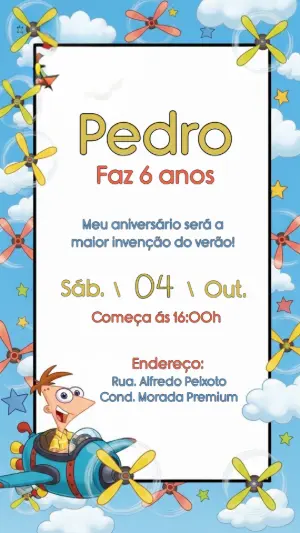 Convite de Aniversário Phineas e Ferb para Editar Online