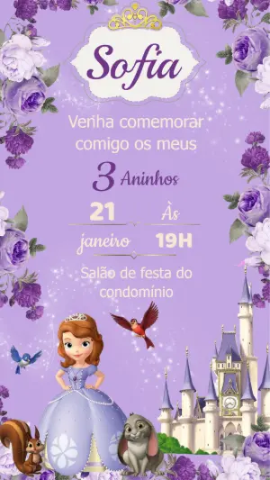 Convite Aniversário Princesinha Sofia para Editar Online