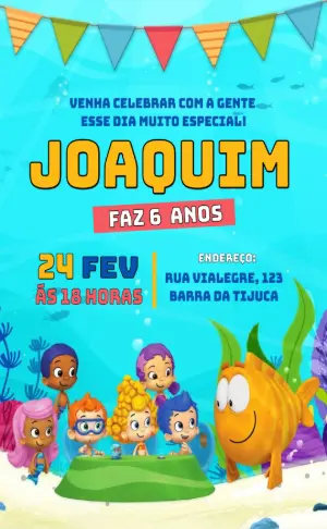 Convite Aniversário Bubble Guppies para Editar Online
