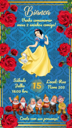 Convite de Aniversário Branca de Neve Clássico para Editar