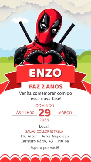 Convite de Aniversário Deadpool Herói para Editar Online