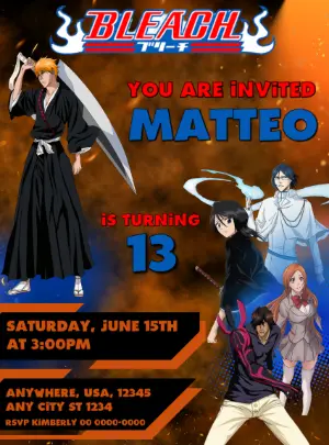 Bleach Anime Birthday Invitation Template | Editable Digital Invite