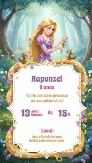 Convite de Aniversário Rapunzel Enrolados para Editar Online