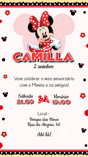 Convite de Aniversário Minnie Vermelha Digital para Editar