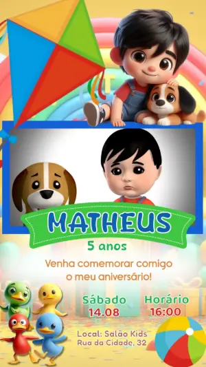 Convite Animado Bento e Totó: Vídeo de Aniversário Editável
