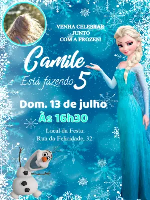 Convite de Aniversário Frozen com Foto Editável Online
